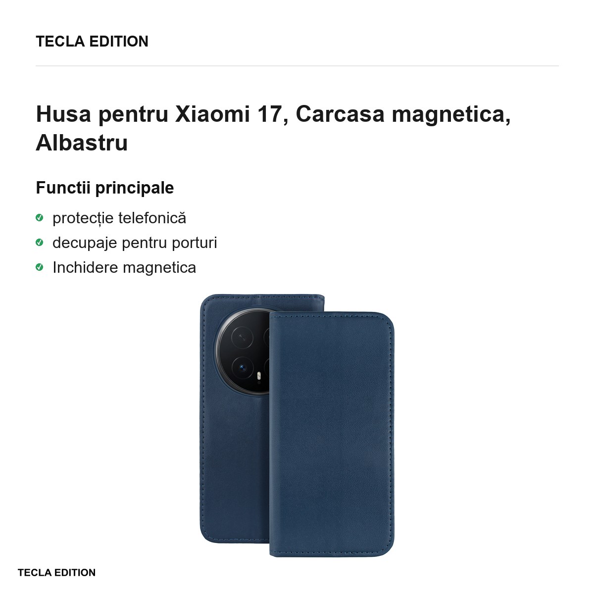Husa Smart Magnetic pentru Xiaomi 17, tip carte cu inchidere magnetica, Albastru [2]
