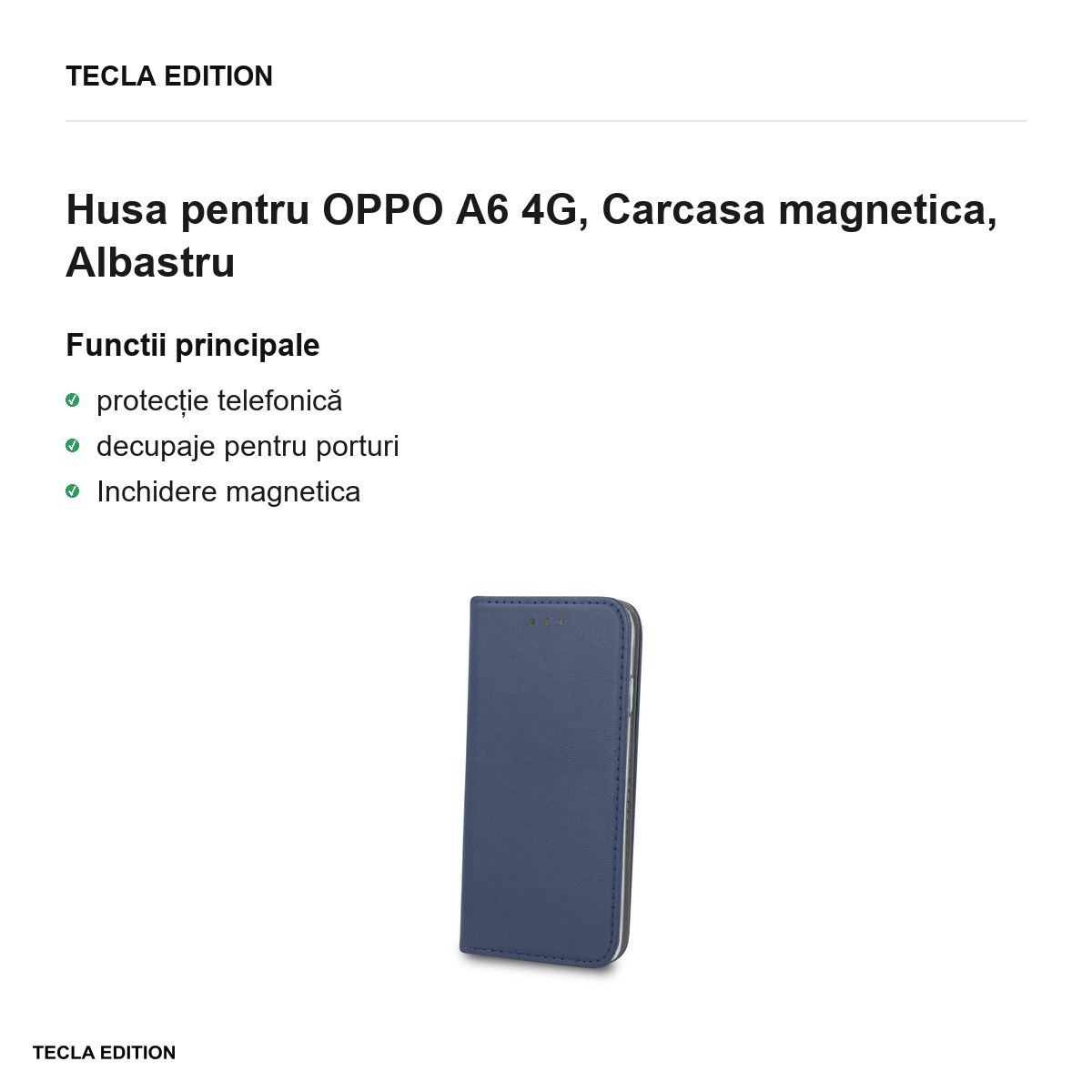 Husa Smart Magnetic pentru OPPO A6 4G, tip carte cu inchidere magnetica, Albastru [2]