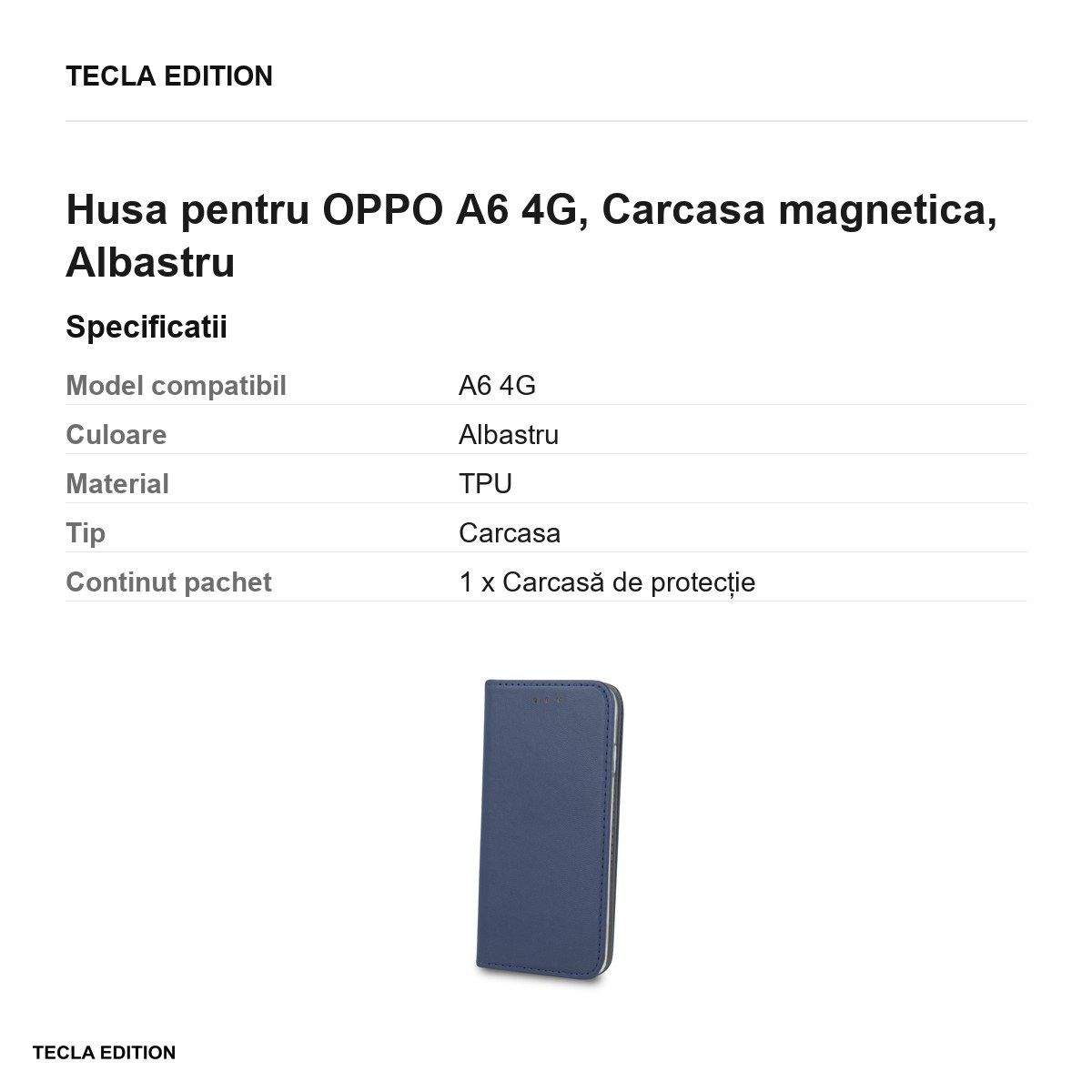 Husa Smart Magnetic pentru OPPO A6 4G, tip carte cu inchidere magnetica, Albastru [3]
