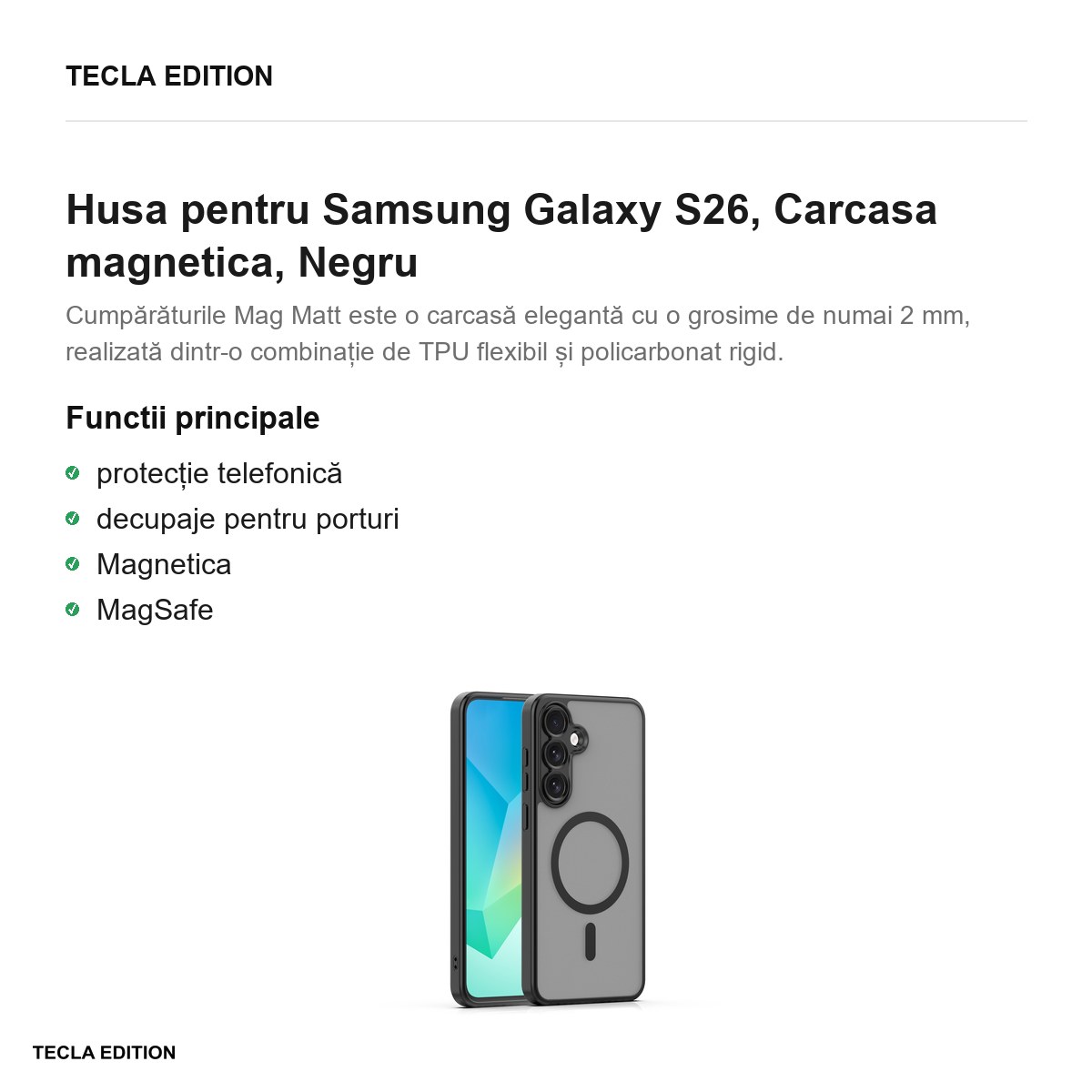 Husa Mag Matt camera pentru Samsung Galaxy S26, Carcasa magnetica, Negru [2]