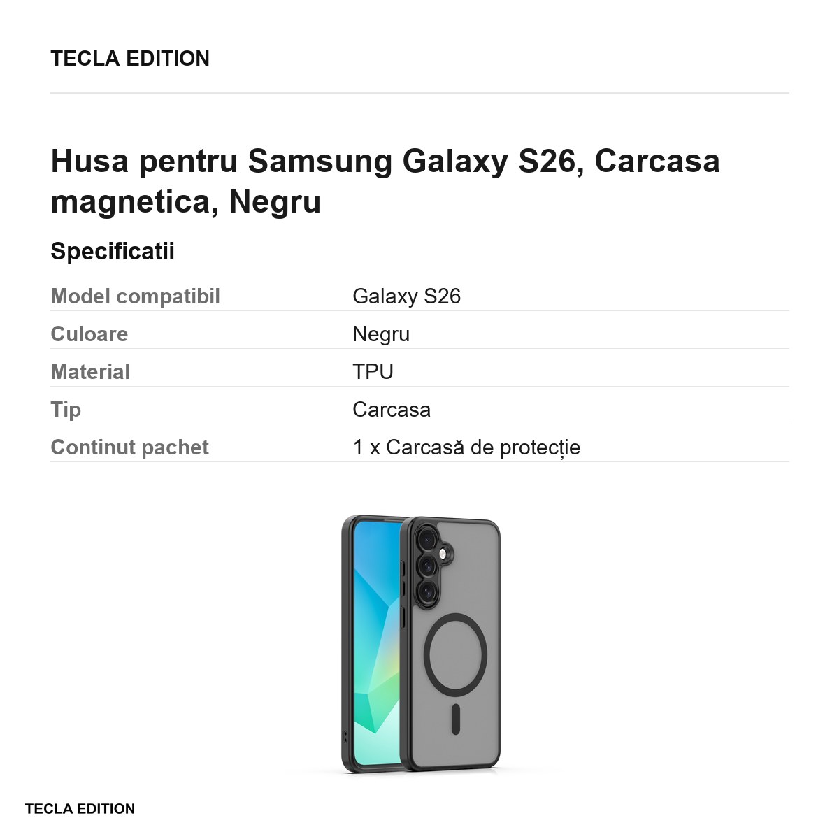 Husa Mag Matt camera pentru Samsung Galaxy S26, Carcasa magnetica, Negru [3]