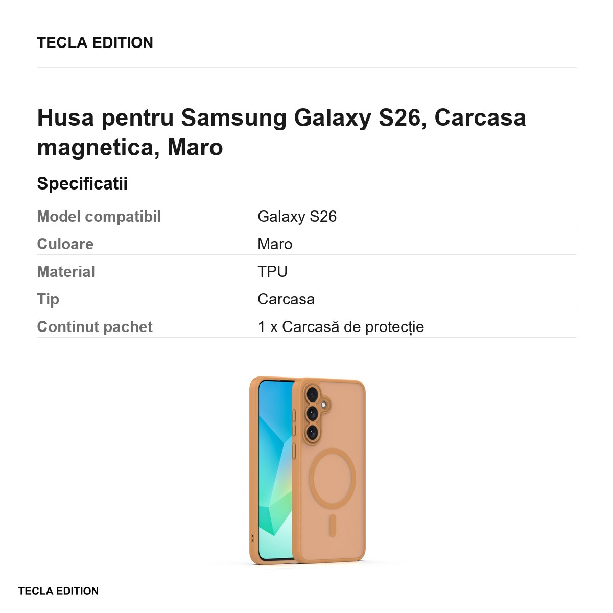 Husa Mag Matt camera pentru Samsung Galaxy S26, Carcasa magnetica, Maro [3]