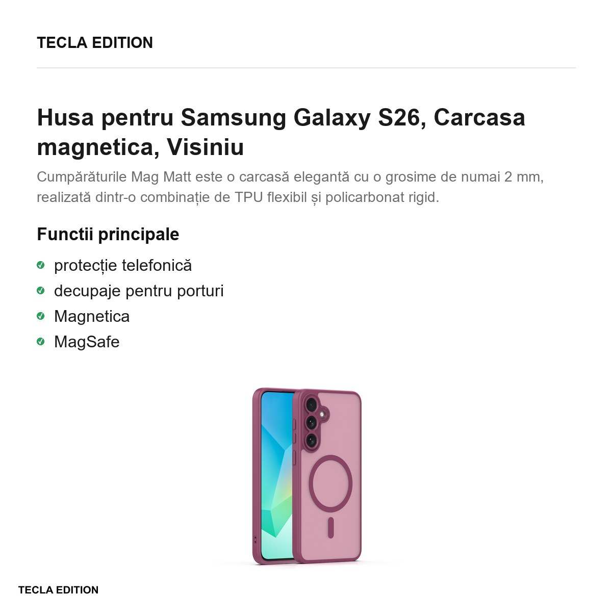 Husa Mag Matt maroon camera pentru Samsung Galaxy S26, Carcasa magnetica, Visiniu [2]
