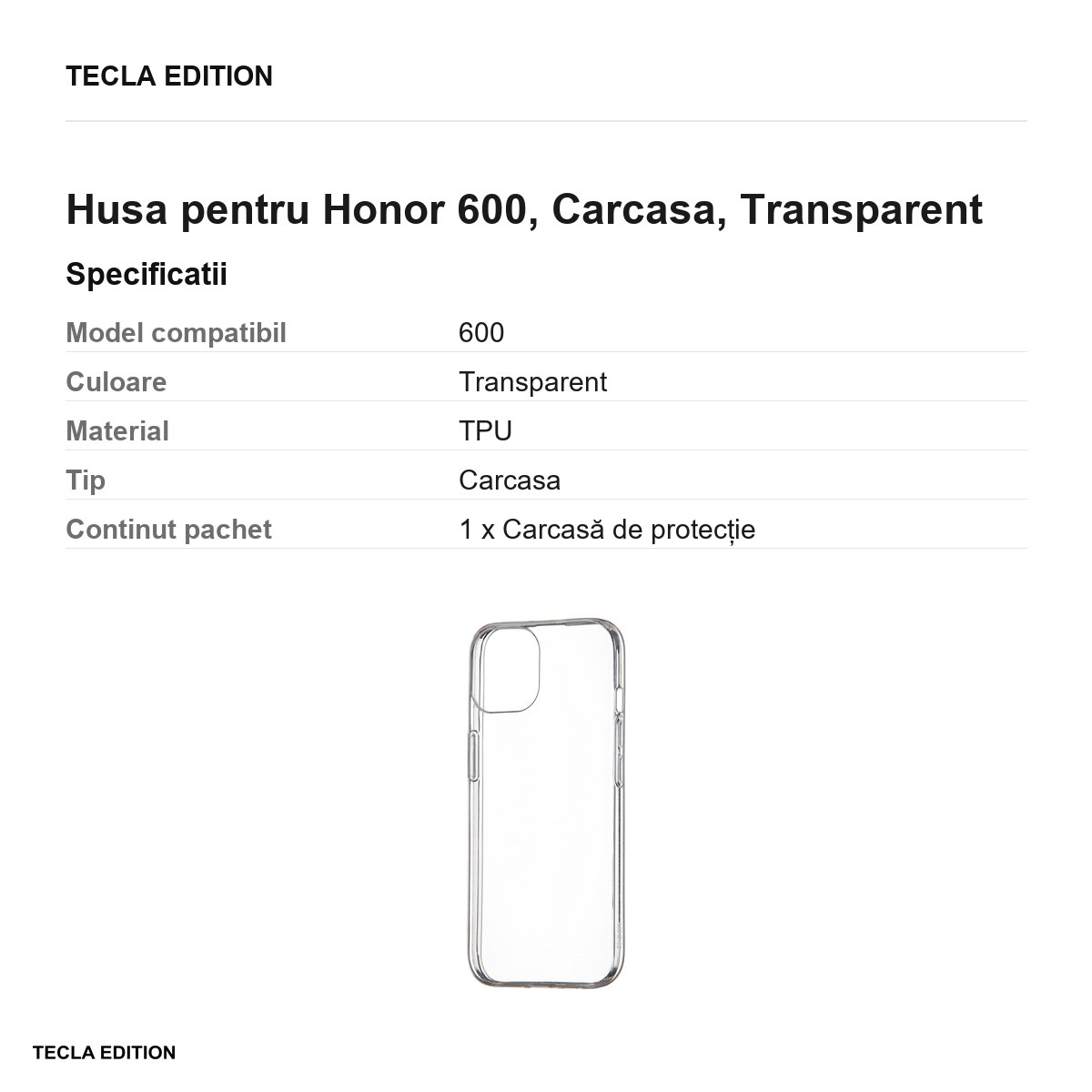 Husa Slim 1 mm pentru Honor 600, Carcasa, Transparent [3]