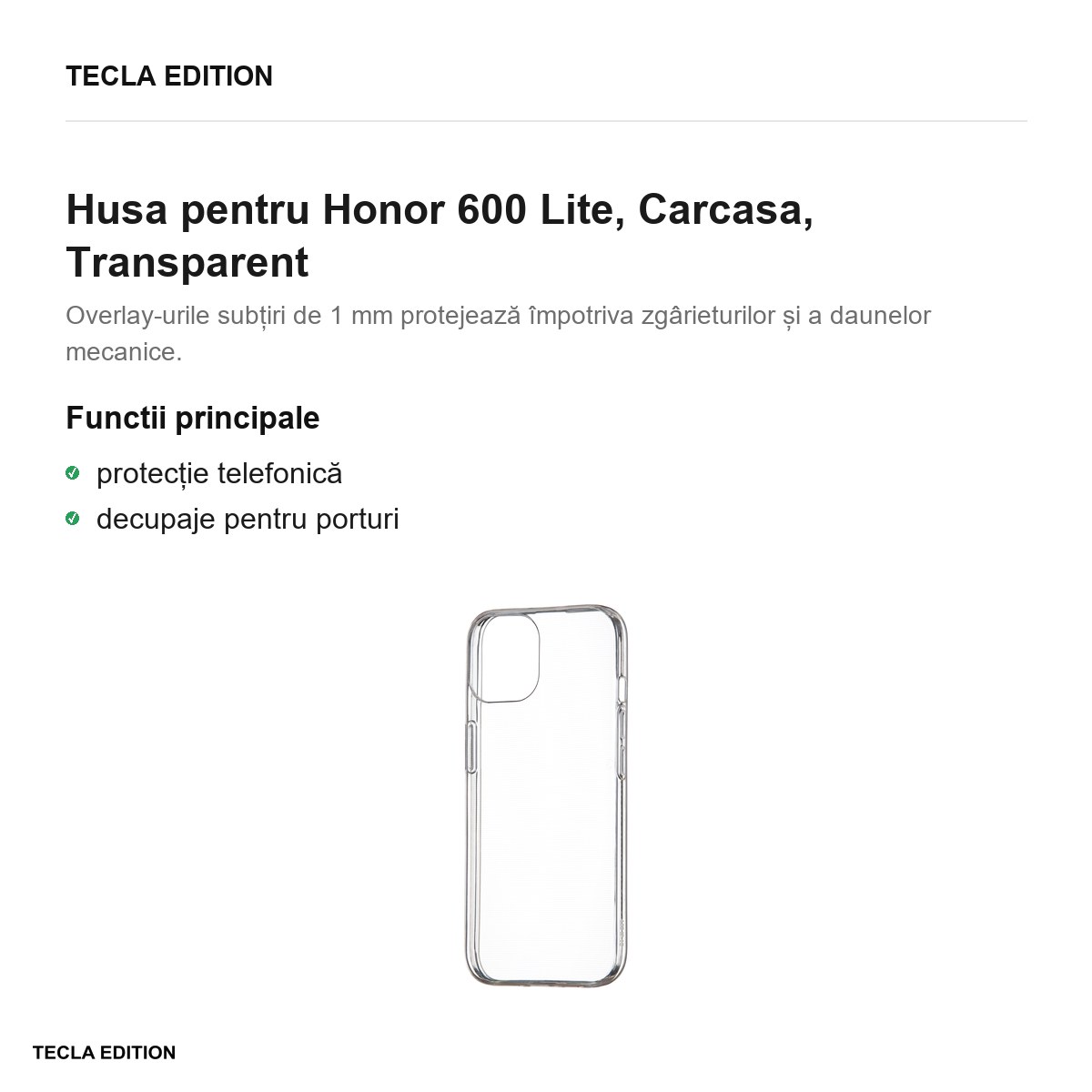 Husa Slim 1 mm pentru Honor 600 Lite, Carcasa, Transparent [2]