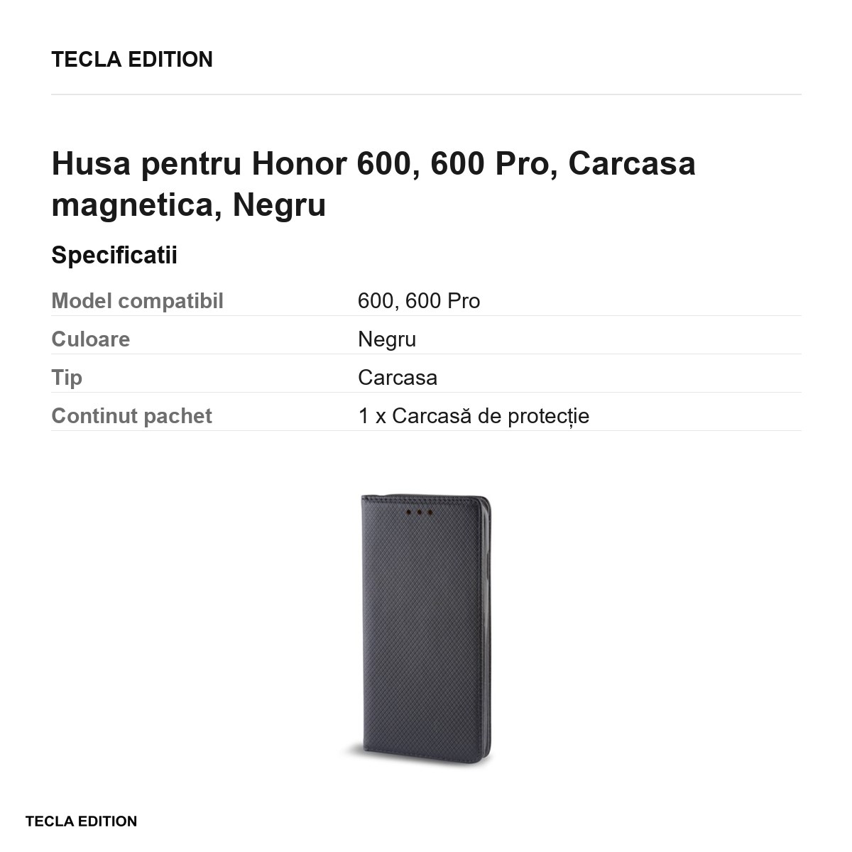 Husa Smart Magnet pentru Honor 600, 600 Pro, tip carte cu inchidere magnetica, Negru [3]