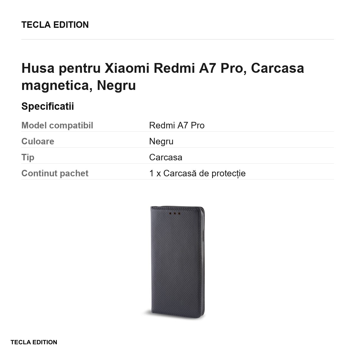 Husa Smart Magnet pentru Xiaomi Redmi A7 Pro, tip carte cu inchidere magnetica, Negru [3]