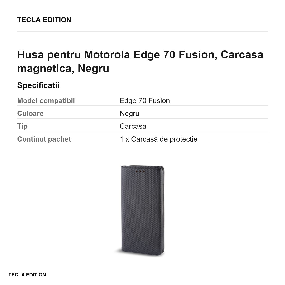 Husa Smart Magnet Fusion pentru Motorola Edge 70 Fusion, tip carte cu inchidere magnetica, Negru [3]