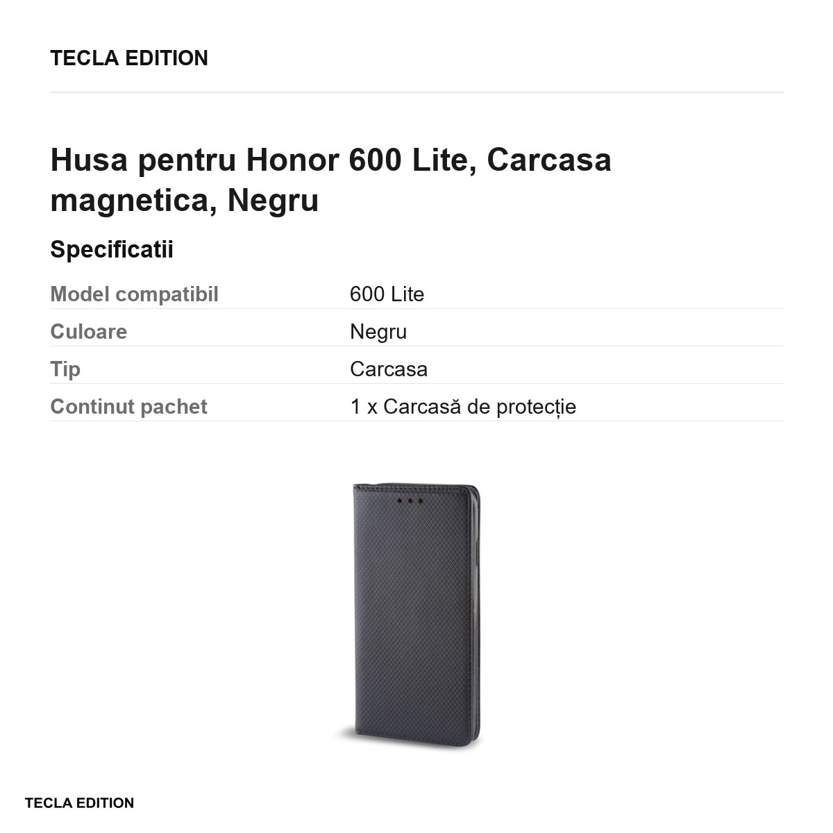 Husa Smart Magnet pentru Honor 600 Lite, tip carte cu inchidere magnetica, Negru [3]