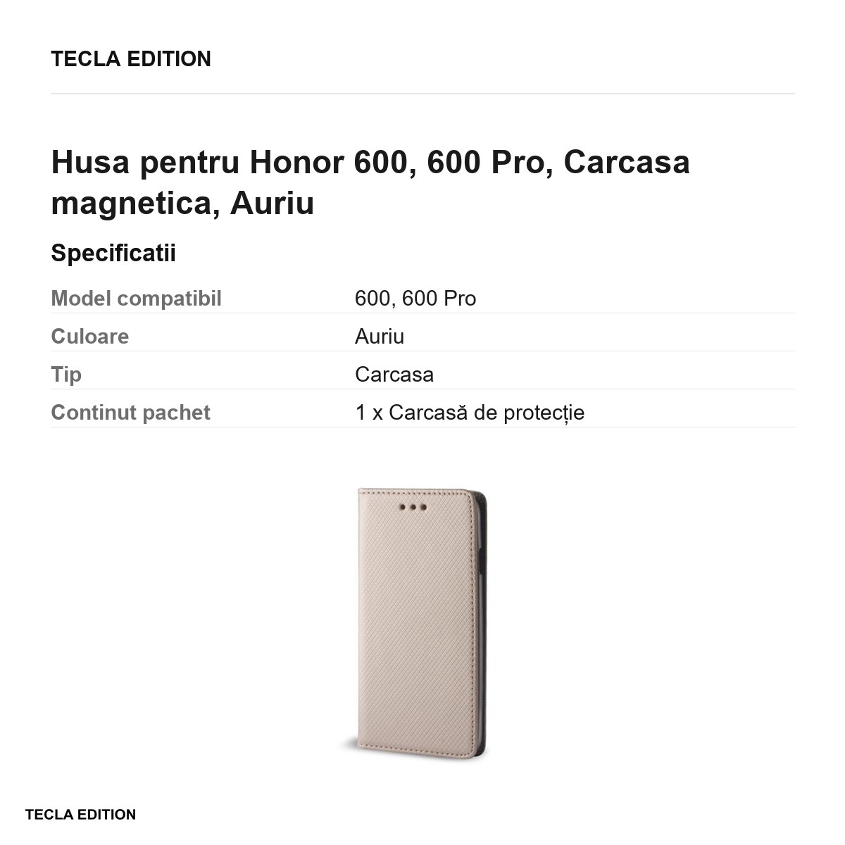 Husa Smart Magnet pentru Honor 600, 600 Pro, tip carte cu inchidere magnetica, Auriu [3]