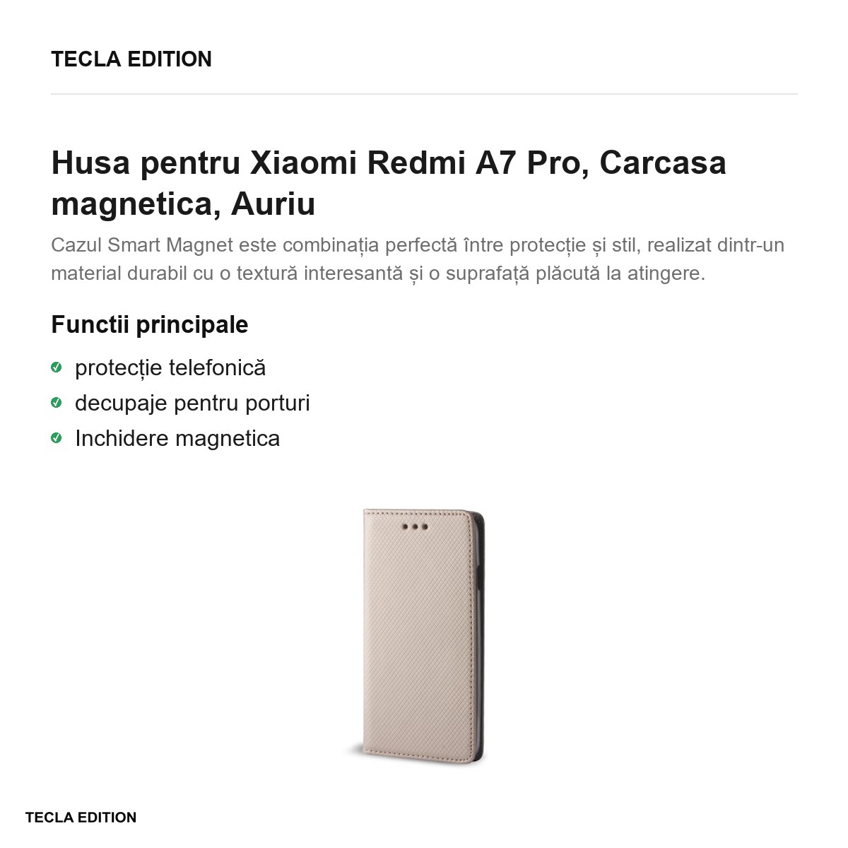 Husa Smart Magnet pentru Xiaomi Redmi A7 Pro, tip carte cu inchidere magnetica, Auriu [2]