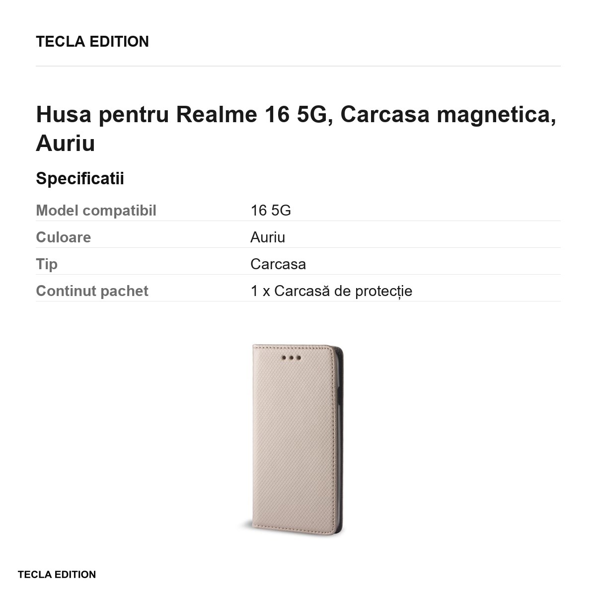 Husa Smart Magnet pentru Realme 16 5G, tip carte cu inchidere magnetica, Auriu [3]