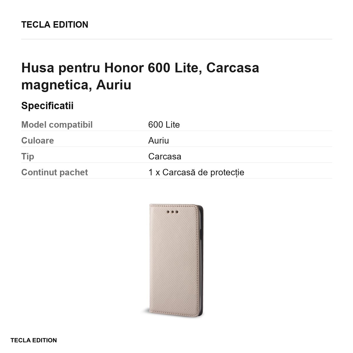 Husa Smart Magnet pentru Honor 600 Lite, tip carte cu inchidere magnetica, Auriu [3]
