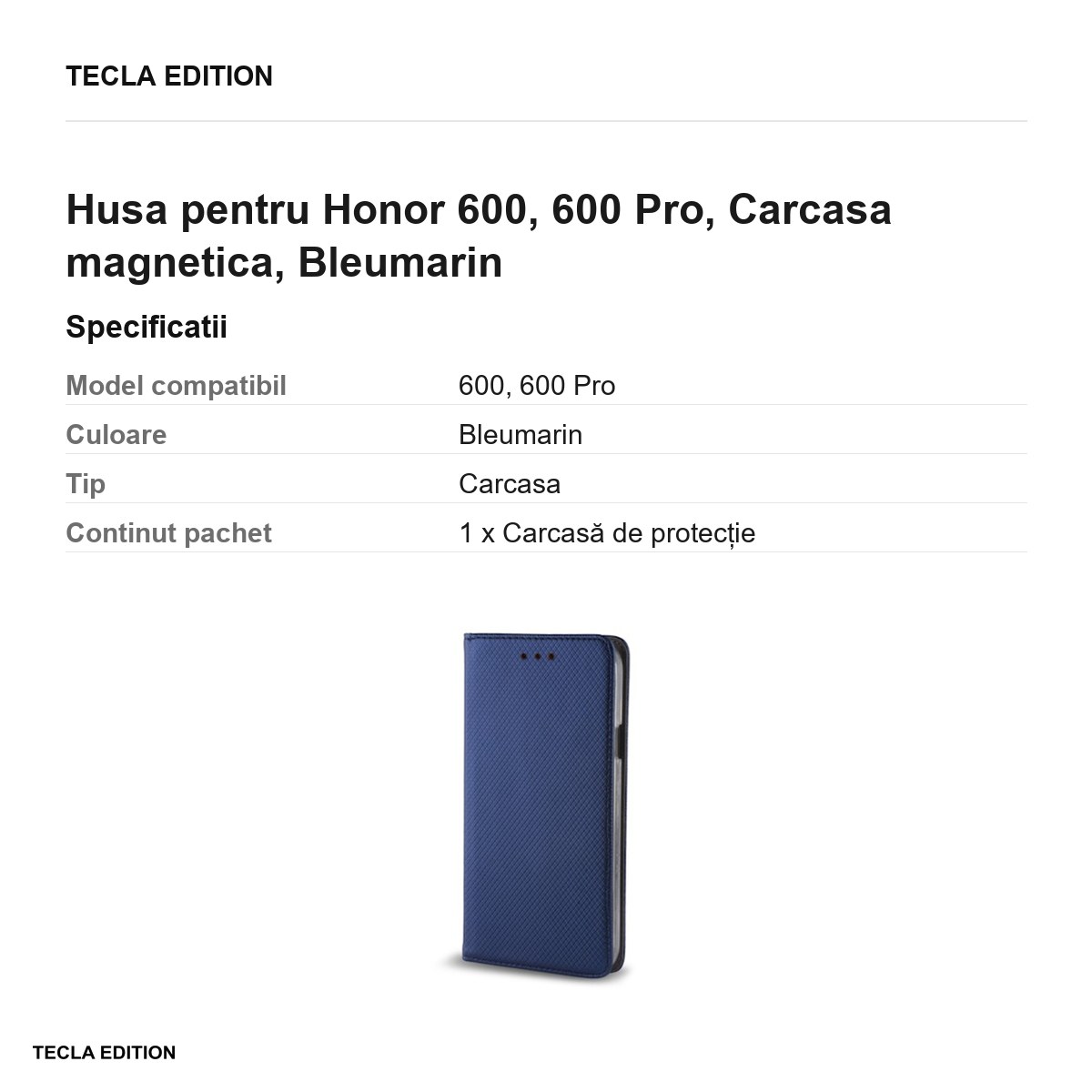 Husa Smart Magnet pentru Honor 600, 600 Pro, tip carte cu inchidere magnetica, Bleumarin [3]