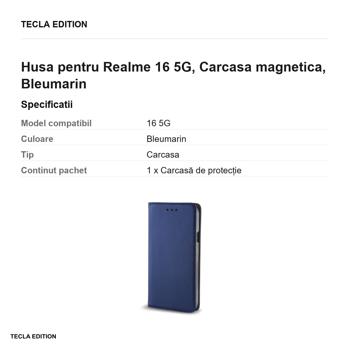 Husa Smart Magnet pentru Realme 16 5G, tip carte cu inchidere magnetica, Bleumarin [3]