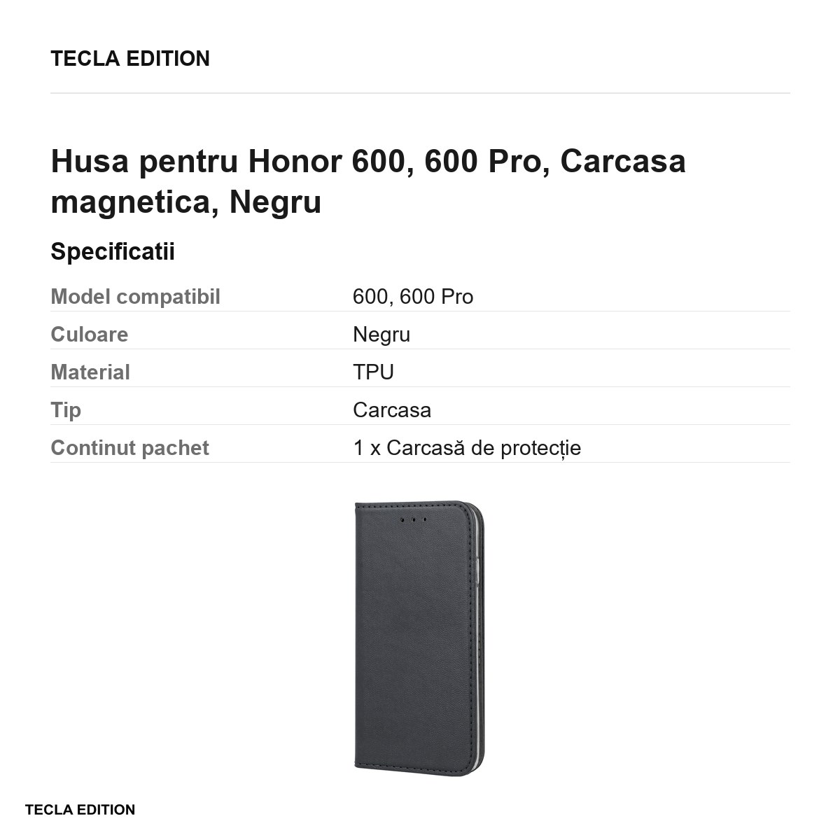 Husa Smart Magnetic pentru Honor 600, 600 Pro, tip carte cu inchidere magnetica, Negru [3]
