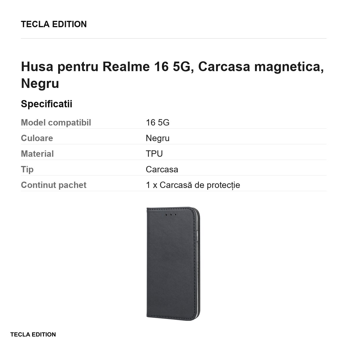 Husa Smart Magnetic pentru Realme 16 5G, tip carte cu inchidere magnetica, Negru [3]