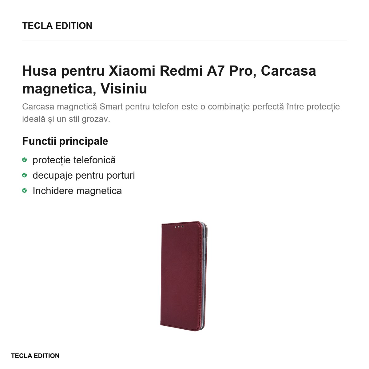 Husa Smart Magnetic pentru Xiaomi Redmi A7 Pro, tip carte cu inchidere magnetica, Visiniu [2]