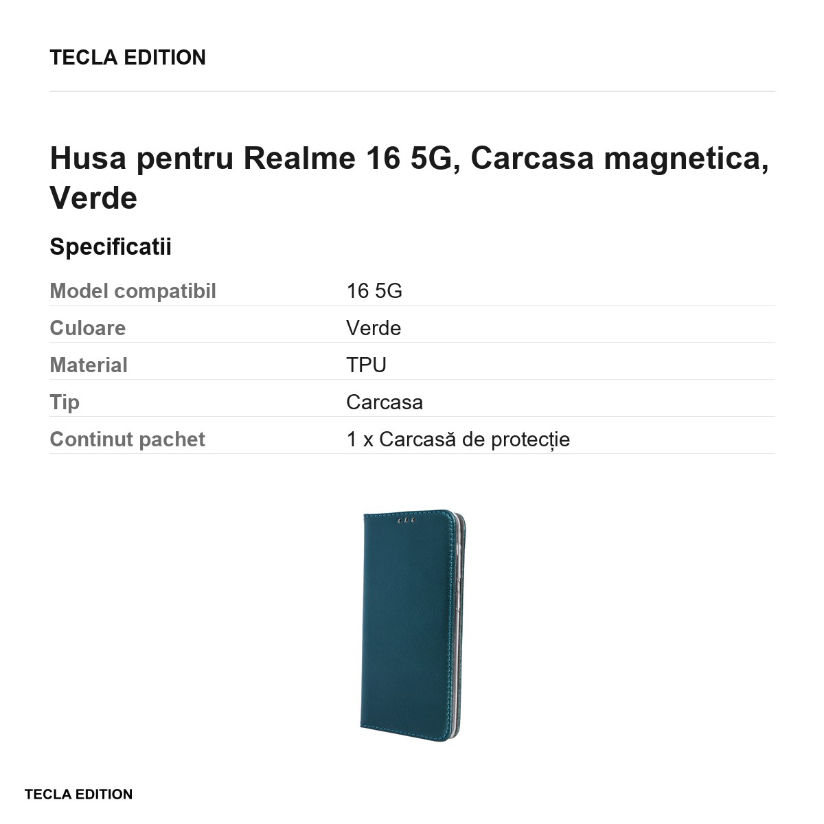 Husa Smart Magnetic pentru Realme 16 5G, tip carte cu inchidere magnetica, Verde [3]