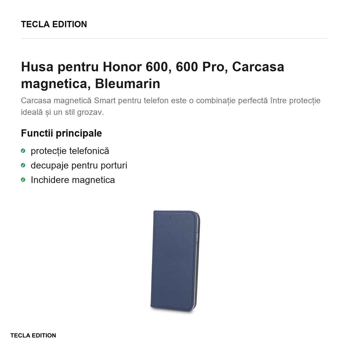 Husa Smart Magnetic pentru Honor 600, 600 Pro, tip carte cu inchidere magnetica, Bleumarin [2]
