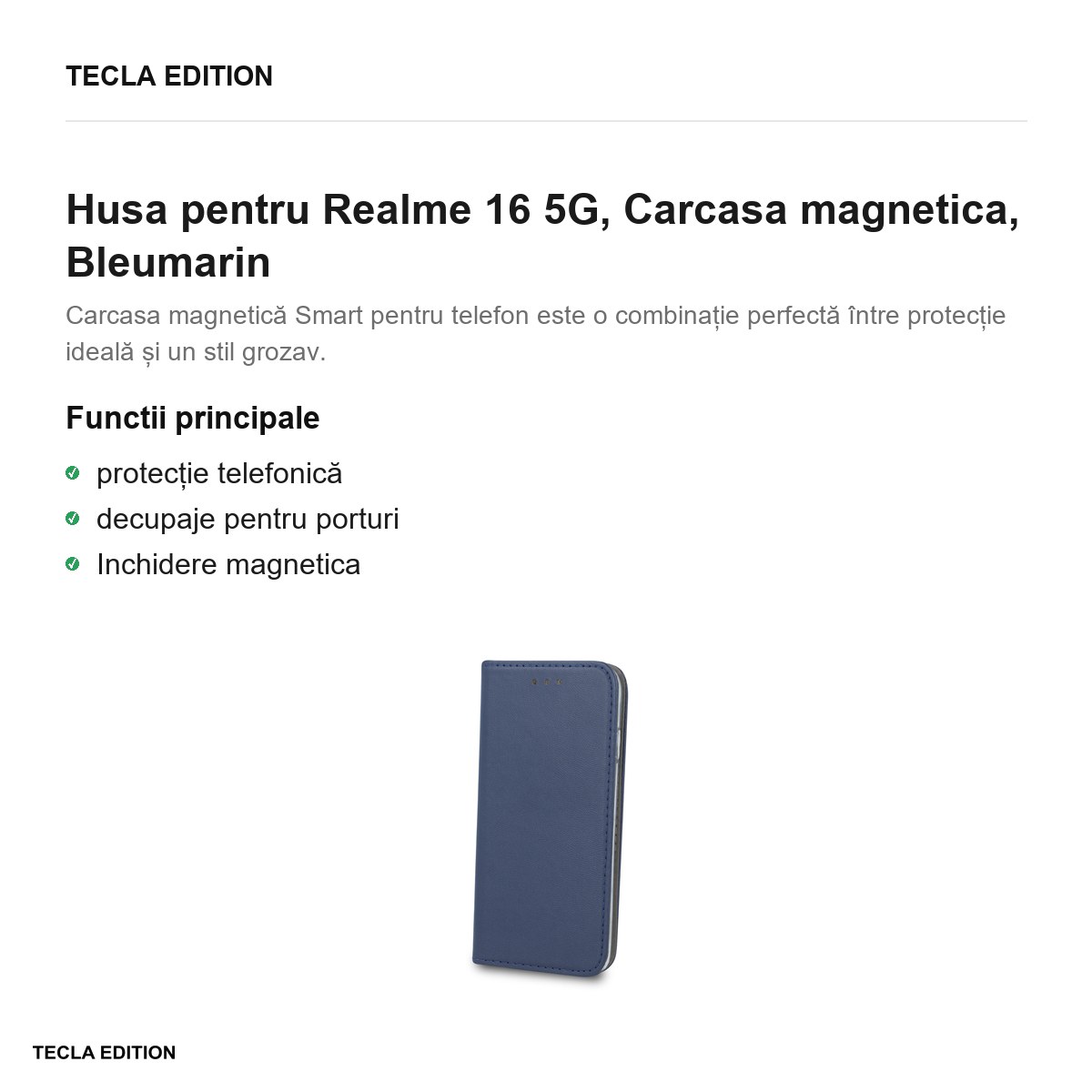 Husa Smart Magnetic pentru Realme 16 5G, tip carte cu inchidere magnetica, Bleumarin [2]