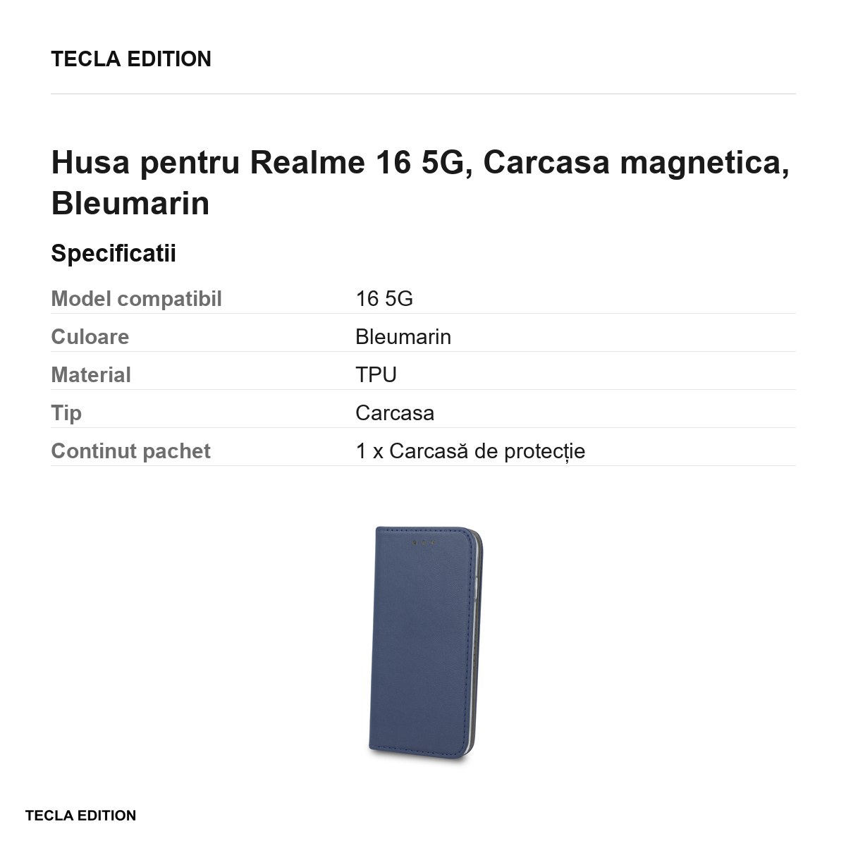 Husa Smart Magnetic pentru Realme 16 5G, tip carte cu inchidere magnetica, Bleumarin [3]
