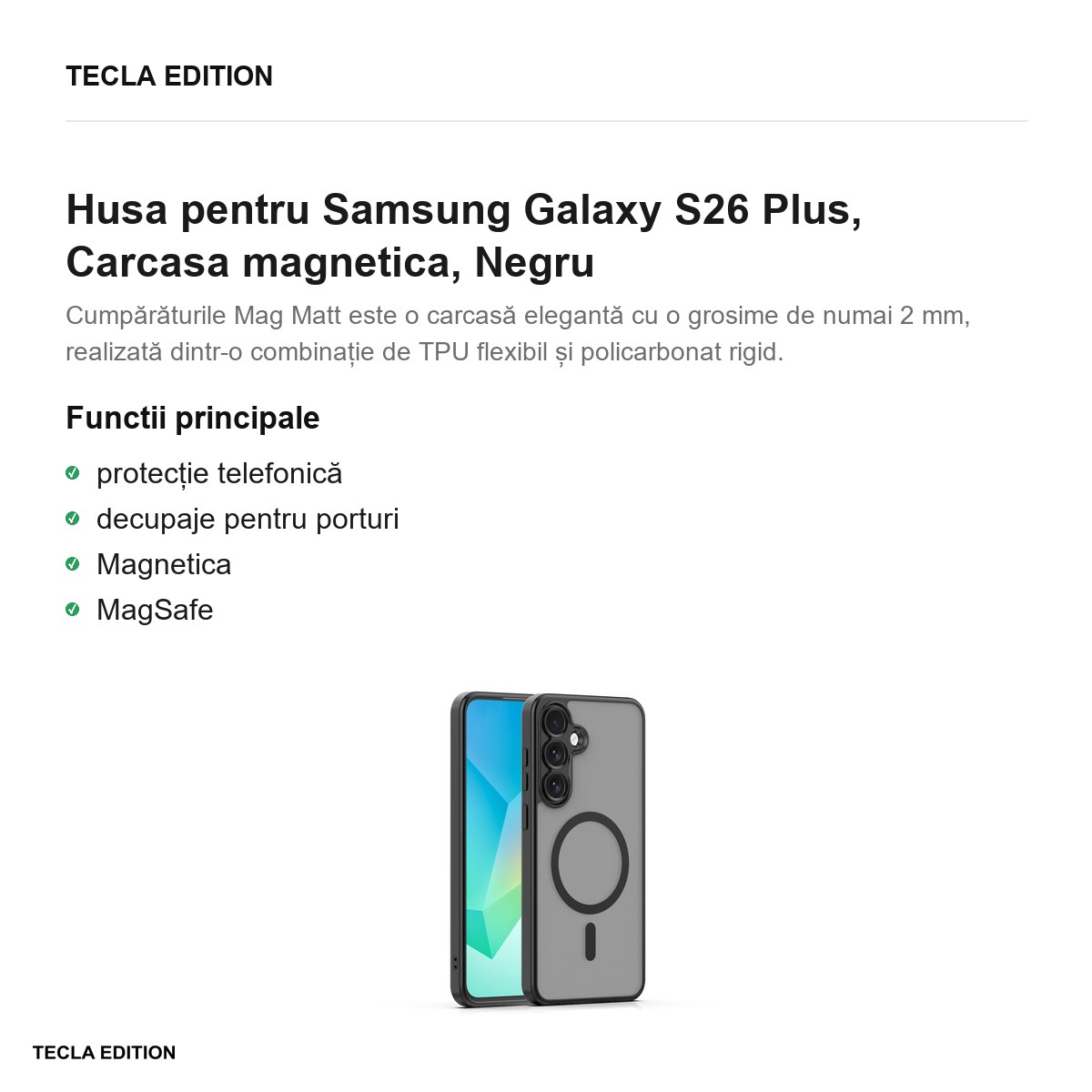 Husa Mag Matt camera pentru Samsung Galaxy S26 Plus, Carcasa magnetica, Negru [2]