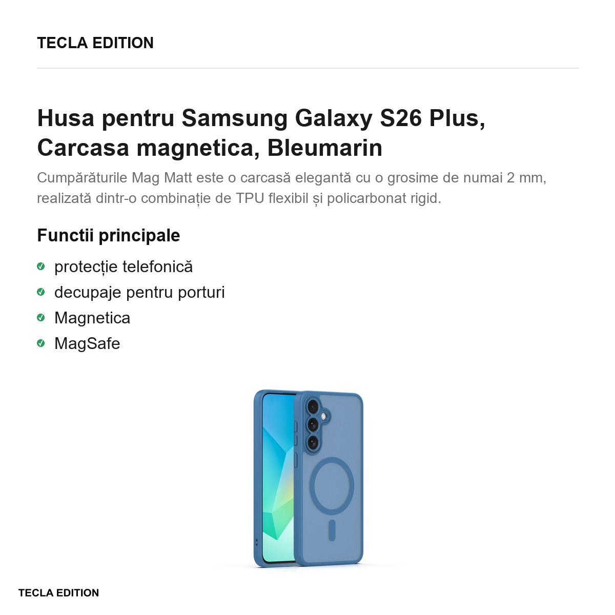 Husa Mag Matt camera pentru Samsung Galaxy S26 Plus, Carcasa magnetica, Bleumarin [2]