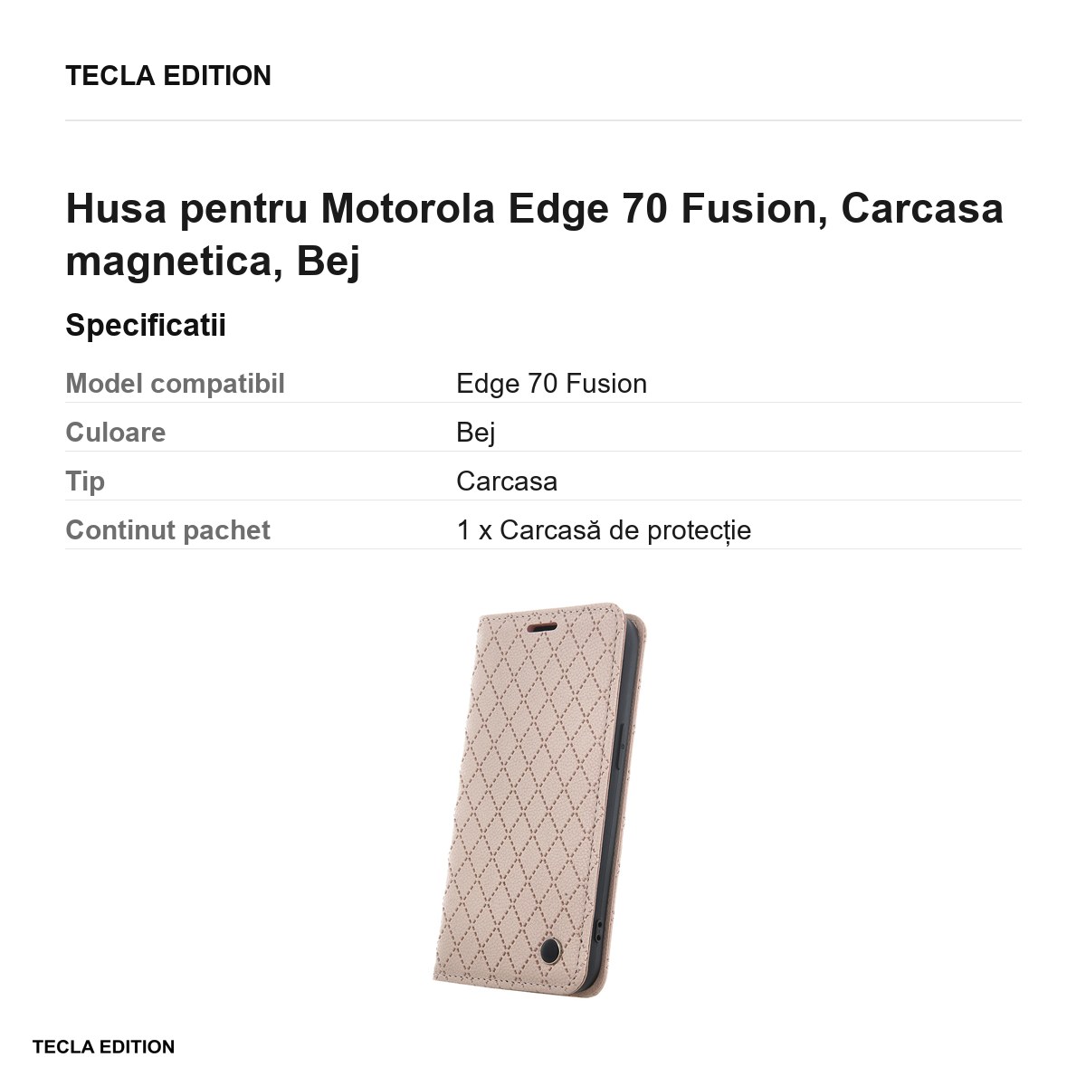Husa Smart Caro Fusion pentru Motorola Edge 70 Fusion, tip carte cu inchidere magnetica, Bej [3]