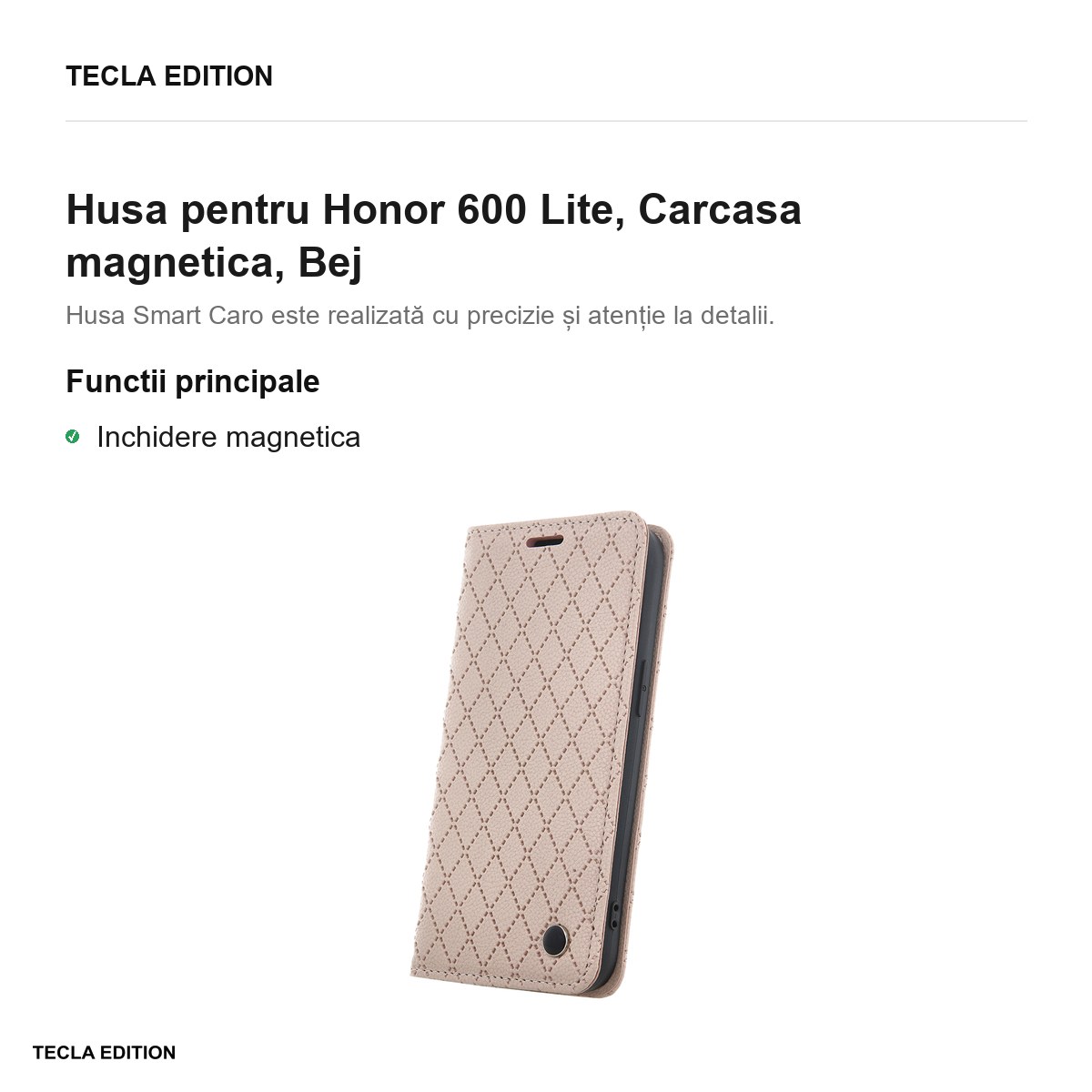 Husa Smart Caro pentru Honor 600 Lite, tip carte cu inchidere magnetica, Bej [2]