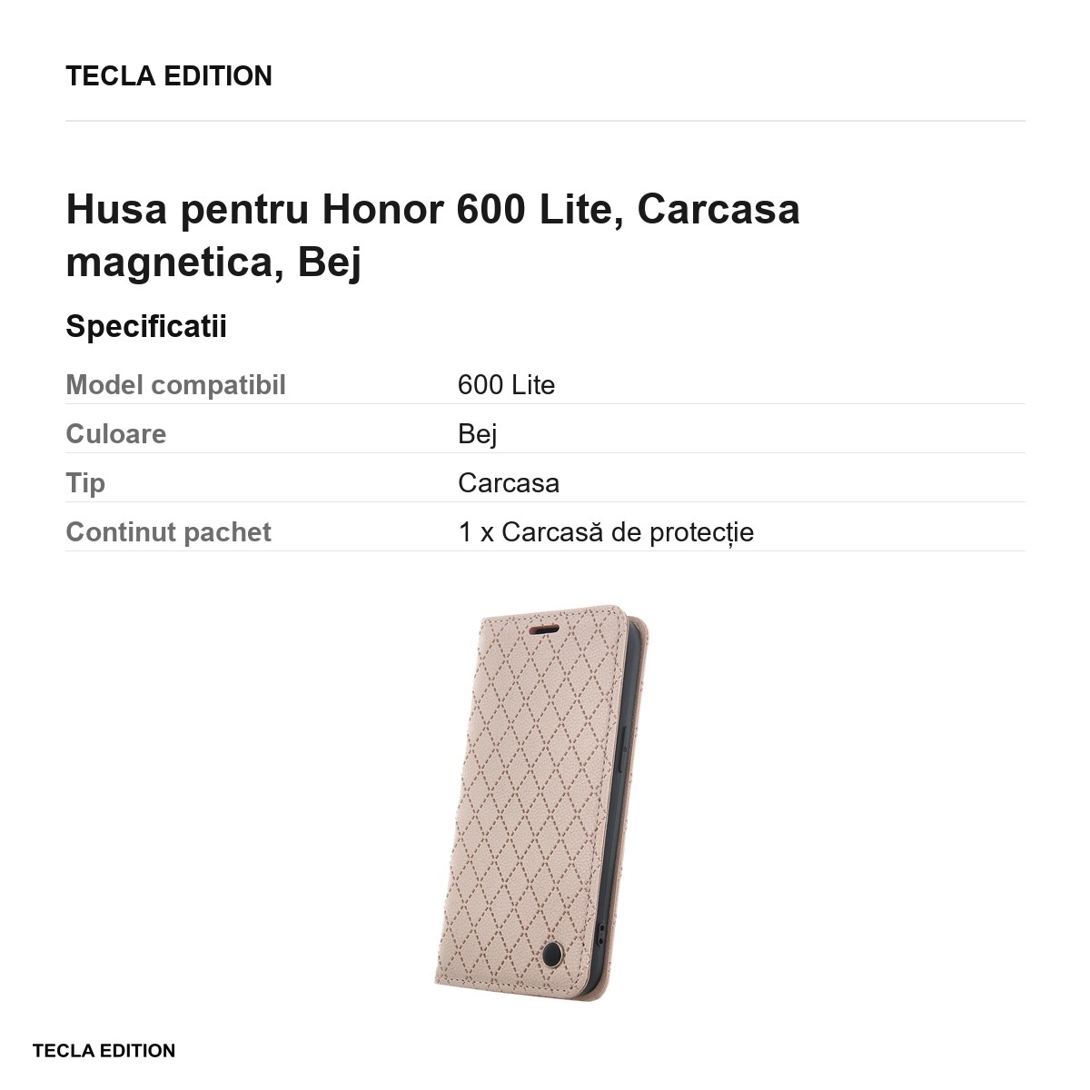 Husa Smart Caro pentru Honor 600 Lite, tip carte cu inchidere magnetica, Bej [3]