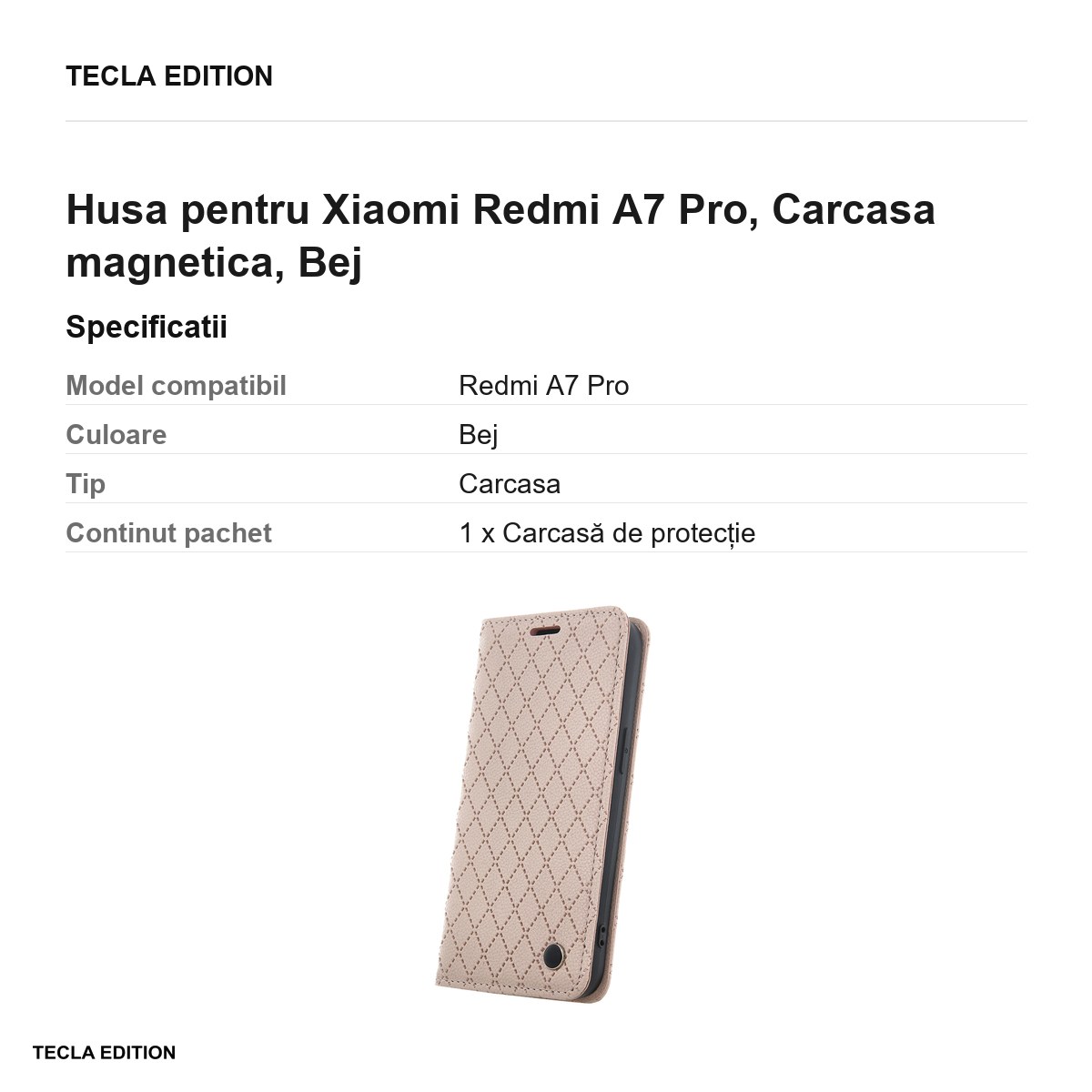Husa Smart Caro pentru Xiaomi Redmi A7 Pro, tip carte cu inchidere magnetica, Bej [3]