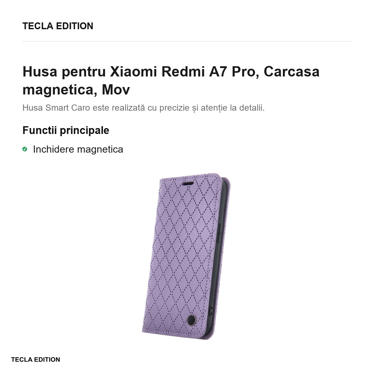 Husa Smart Caro pentru Xiaomi Redmi A7 Pro, tip carte cu inchidere magnetica, Mov [2]