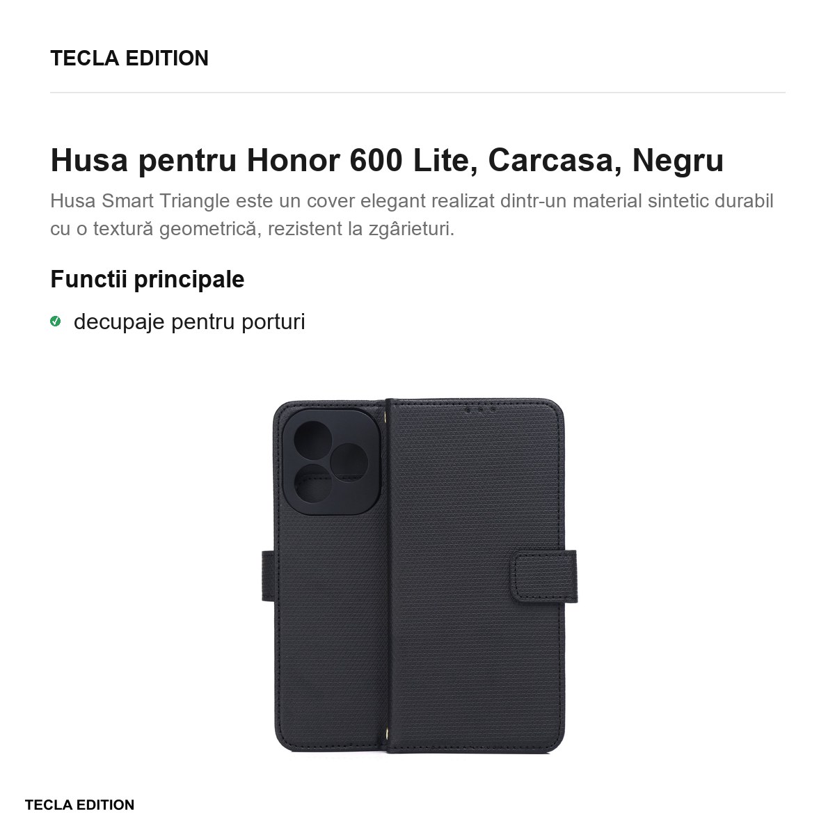 Husa Smart Triangle pentru Honor 600 Lite, tip carte, Negru [2]