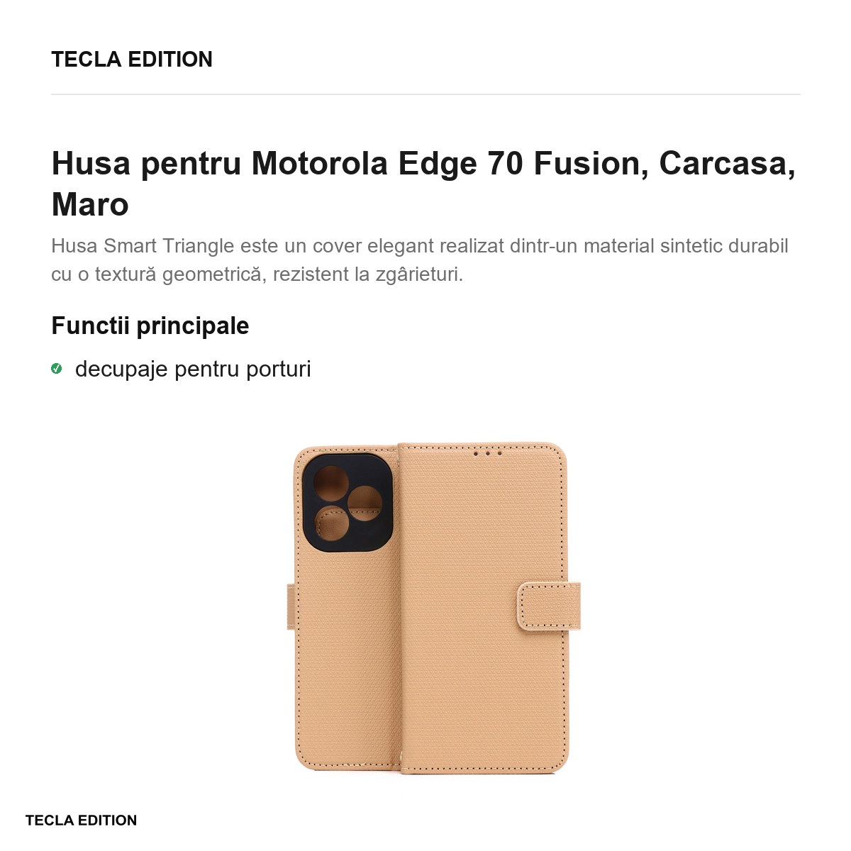 Husa Smart Triangle Fusion pentru Motorola Edge 70 Fusion, tip carte, Maro [2]