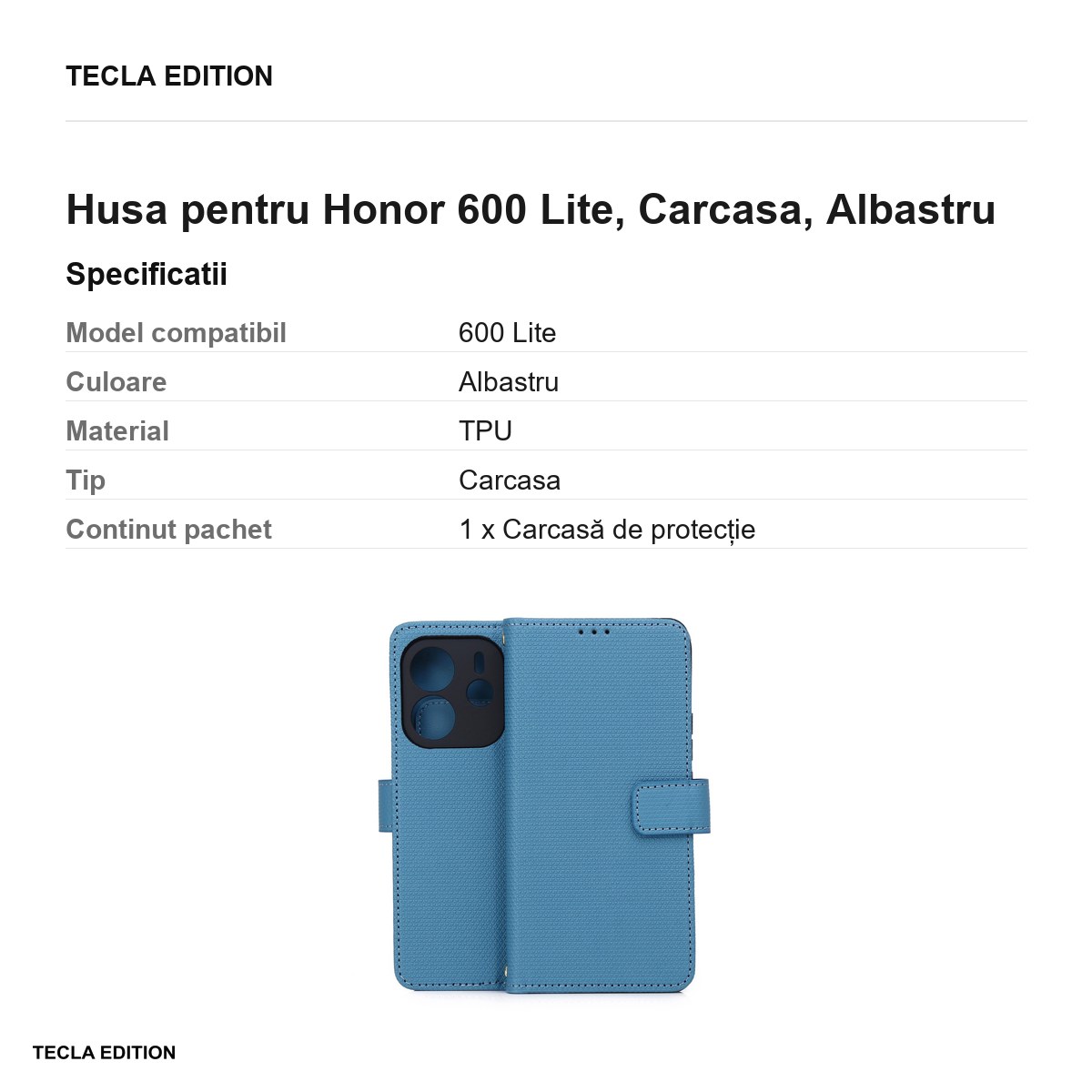 Husa Smart Triangle pentru Honor 600 Lite, tip carte, Albastru [3]