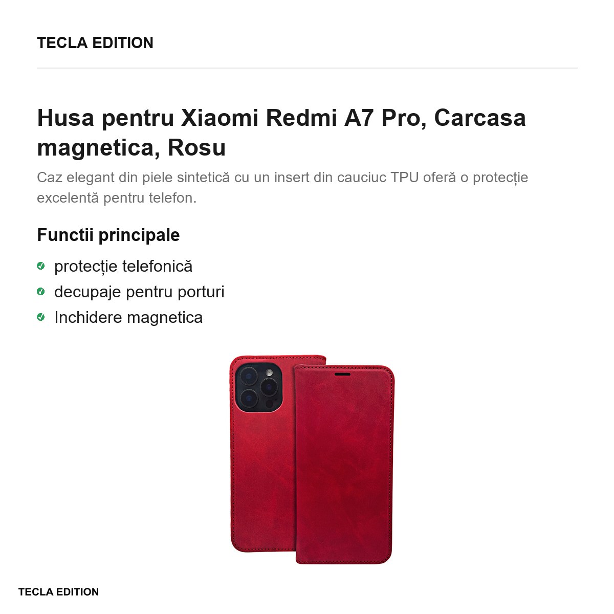 Husa Smart Suede pentru Xiaomi Redmi A7 Pro, tip carte cu inchidere magnetica, Rosu [2]