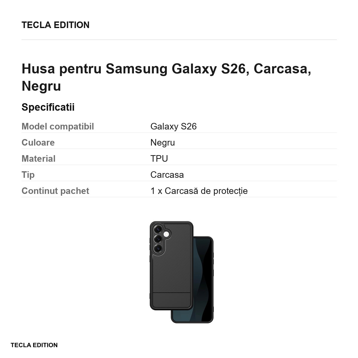 Husa Simple Carbon pentru Samsung Galaxy S26, Carcasa, Negru [3]