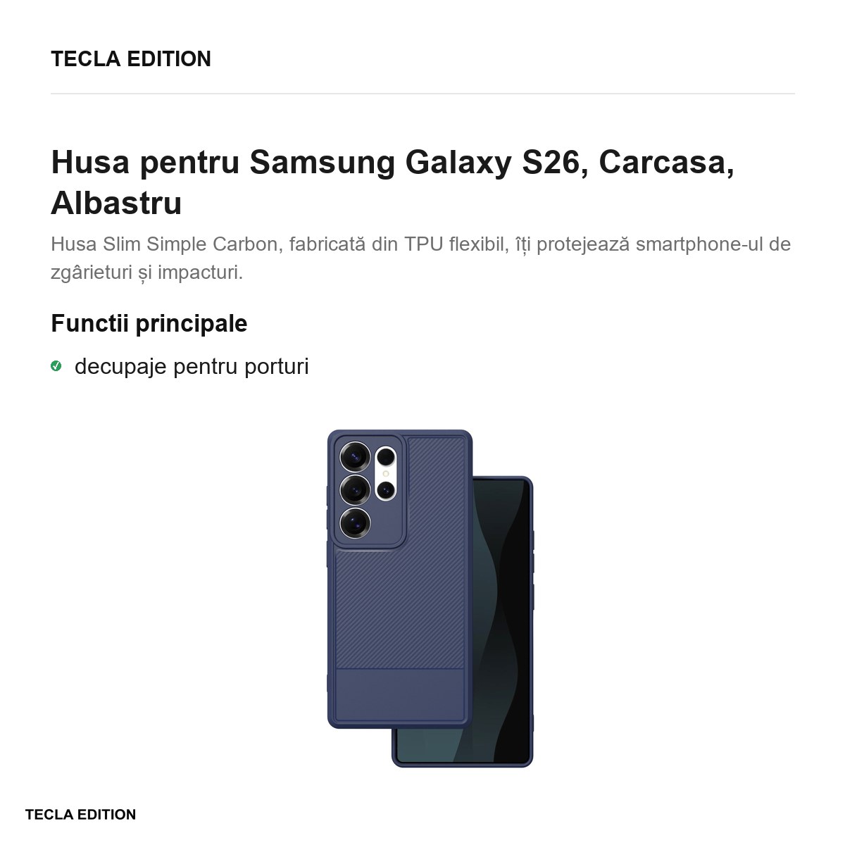 Husa Simple Carbon pentru Samsung Galaxy S26, Carcasa, Albastru [2]