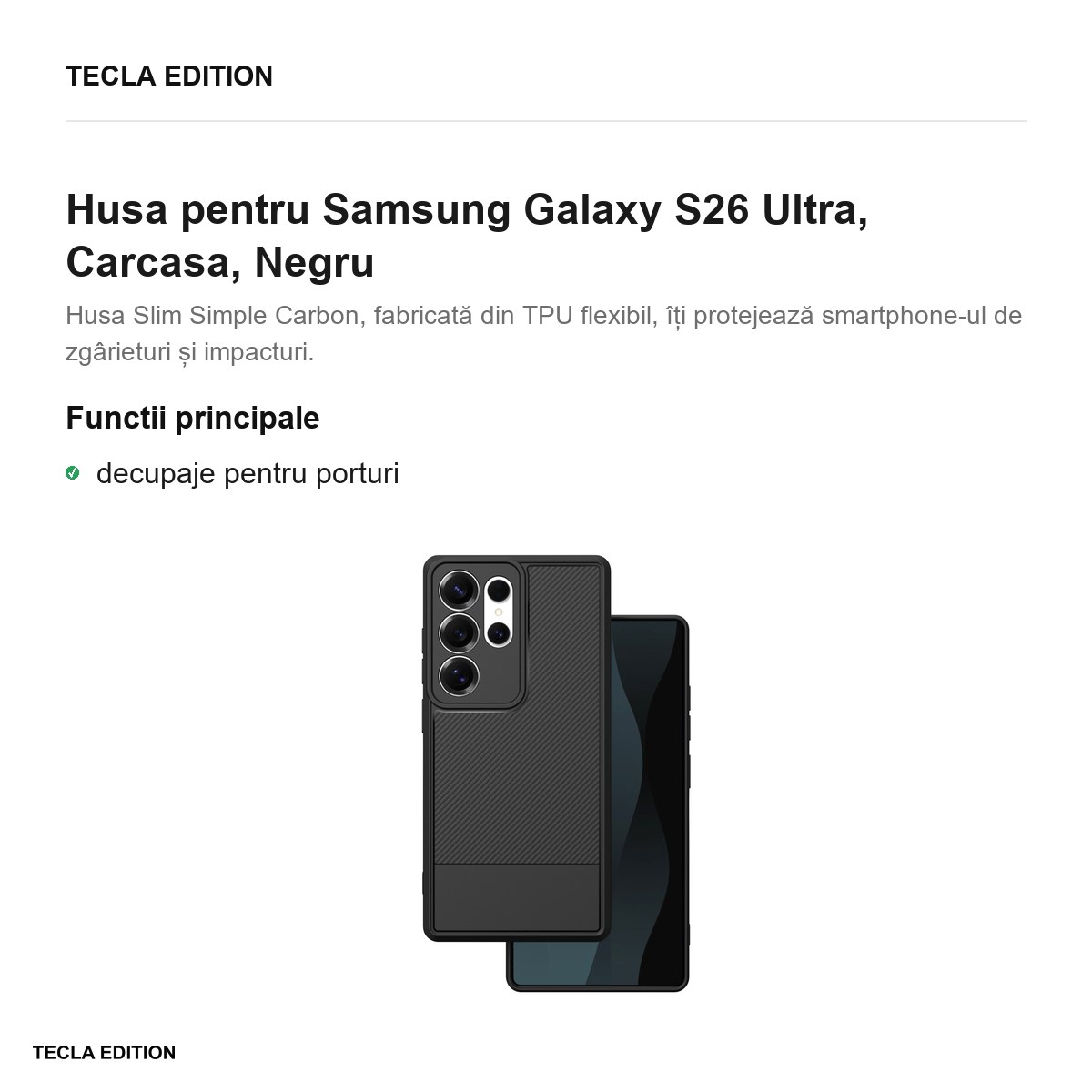 Husa Simple Carbon pentru Samsung Galaxy S26 Ultra, Carcasa, Negru [2]