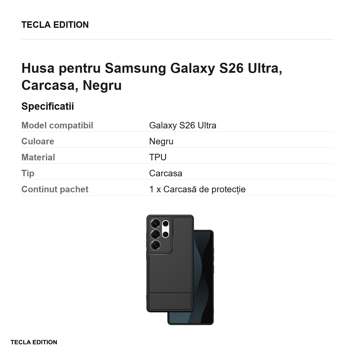 Husa Simple Carbon pentru Samsung Galaxy S26 Ultra, Carcasa, Negru [3]