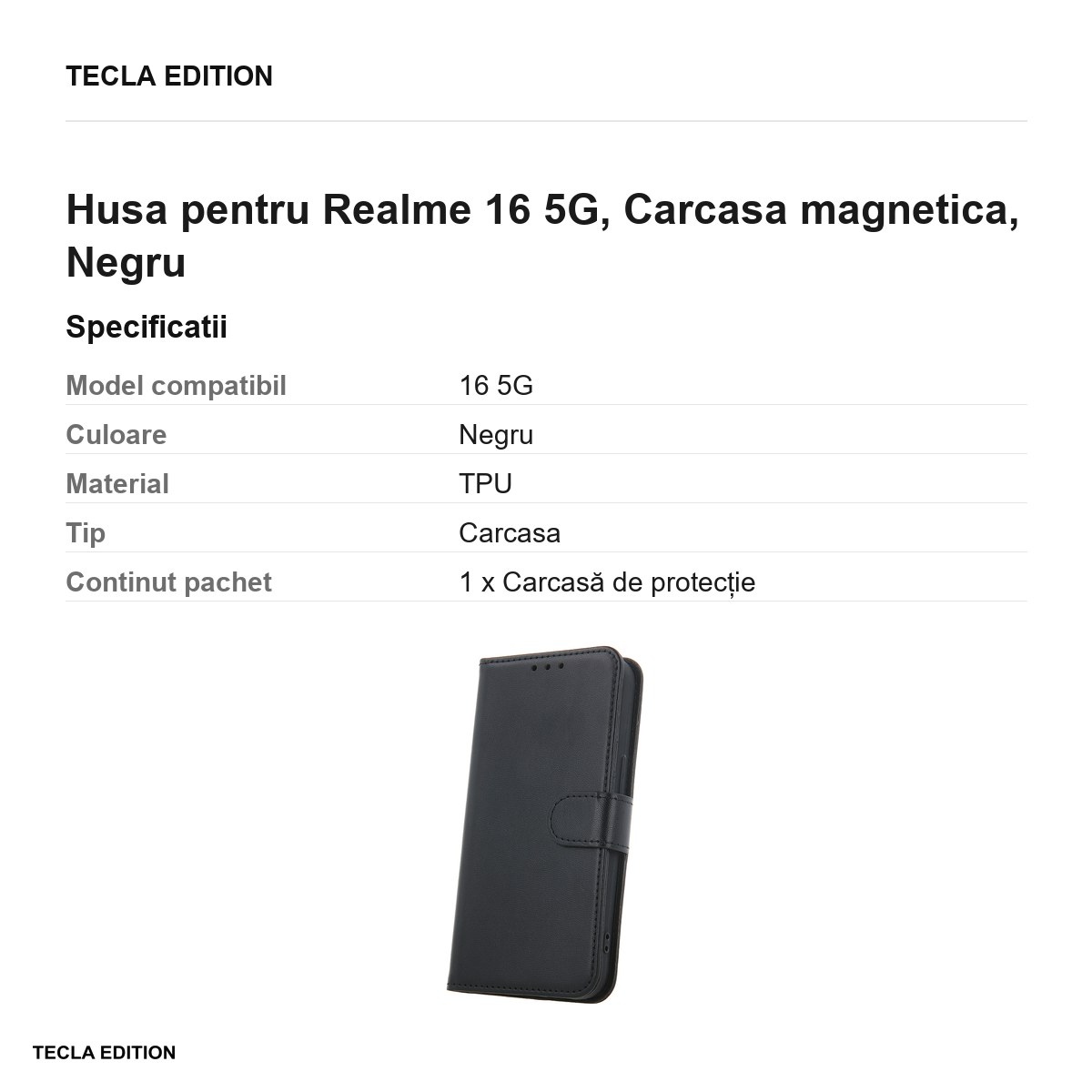 Husa Smart Classic pentru Realme 16 5G, tip carte cu inchidere magnetica, Negru [3]