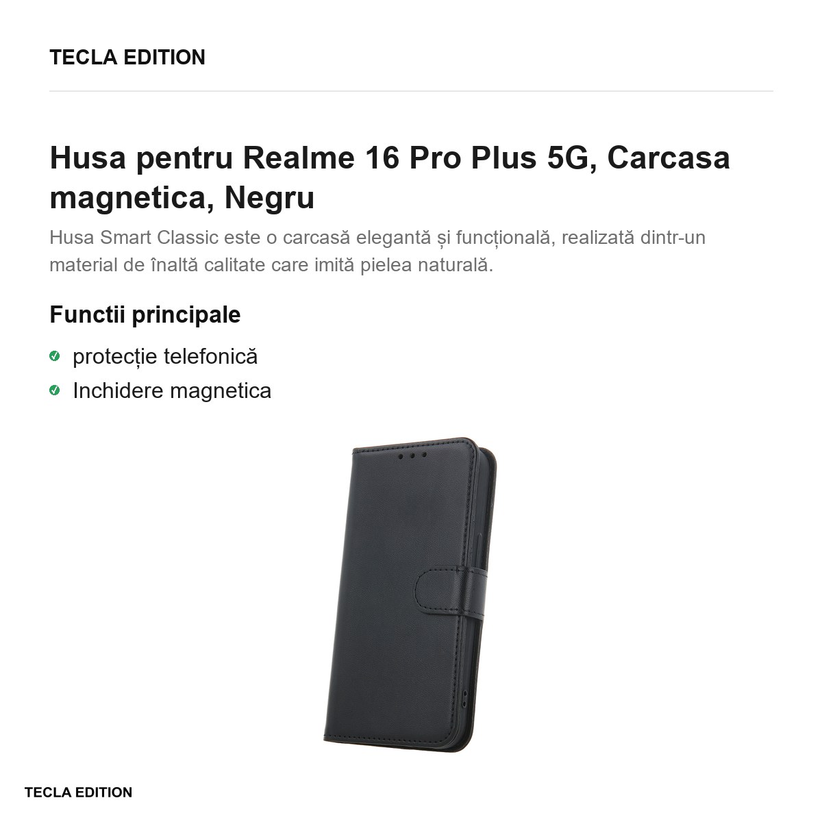 Husa Smart Classic pentru Realme 16 Pro Plus 5G, tip carte cu inchidere magnetica, Negru [2]