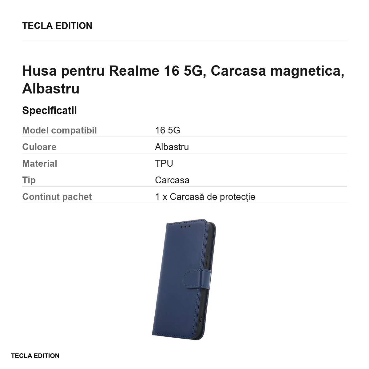 Husa Smart Classic pentru Realme 16 5G, tip carte cu inchidere magnetica, Albastru [3]