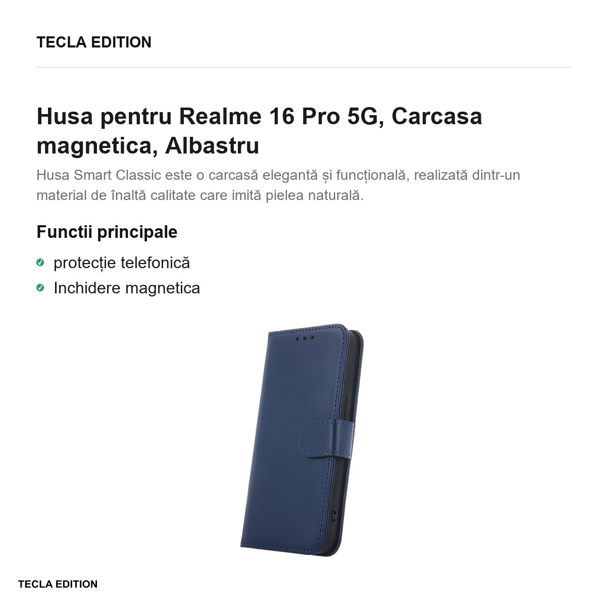 Husa Smart Classic pentru Realme 16 Pro 5G, tip carte cu inchidere magnetica, Albastru [2]