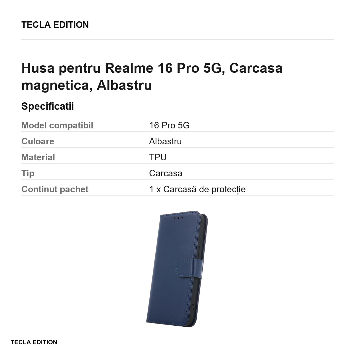 Husa Smart Classic pentru Realme 16 Pro 5G, tip carte cu inchidere magnetica, Albastru [3]