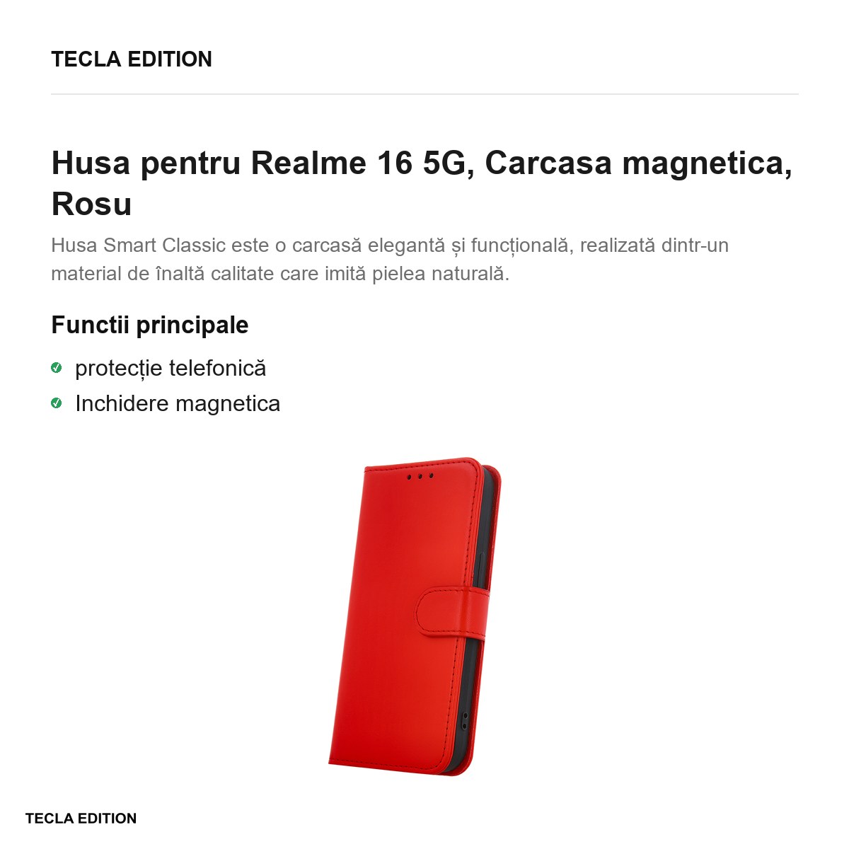 Husa Smart Classic pentru Realme 16 5G, tip carte cu inchidere magnetica, Rosu [2]