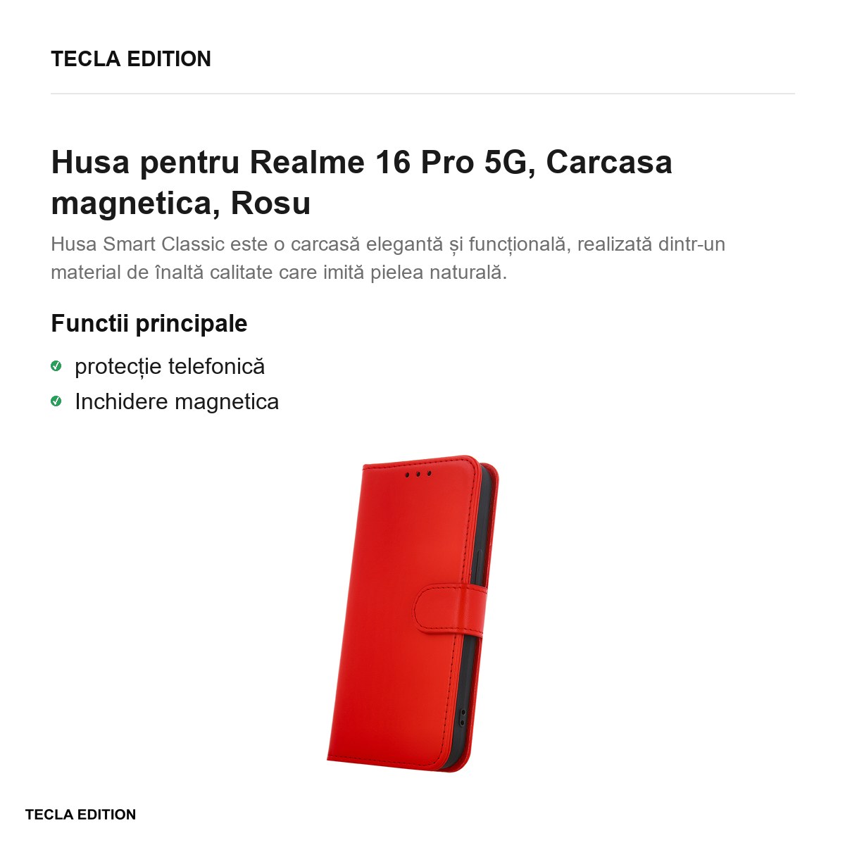 Husa Smart Classic pentru Realme 16 Pro 5G, tip carte cu inchidere magnetica, Rosu [2]