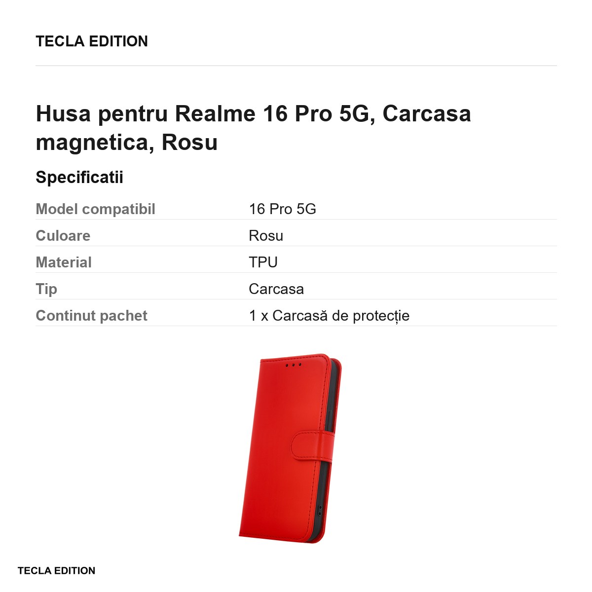 Husa Smart Classic pentru Realme 16 Pro 5G, tip carte cu inchidere magnetica, Rosu [3]