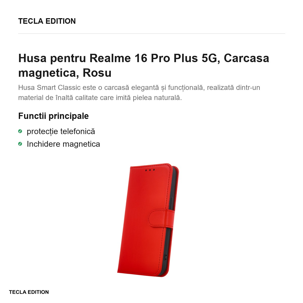 Husa Smart Classic pentru Realme 16 Pro Plus 5G, tip carte cu inchidere magnetica, Rosu [2]